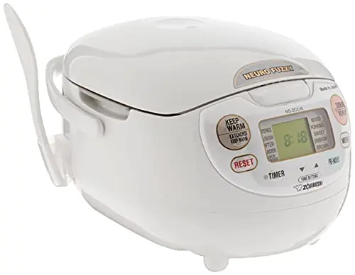 Zojirushi NS-ZCC10 rice cooker with digital display and white exterior