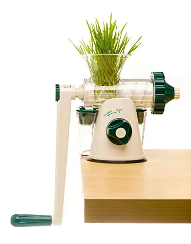 Healthy Juicer manual wheatgrass juicer in white with stainless steel components