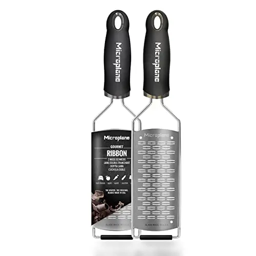 Microplane gourmet series black ribbon grater on countertop