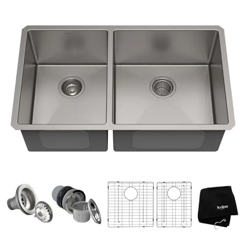 KRAUS Standart Pro 33-inch 60/40 Double Bowl Stainless Steel Kitchen Sink