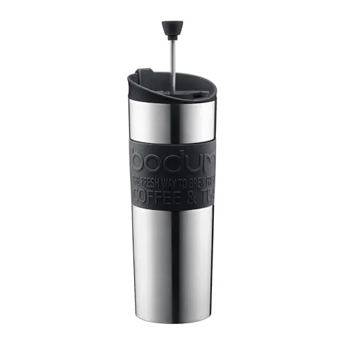 Bodum Travel Press stainless steel French press mug with plunger and lid
