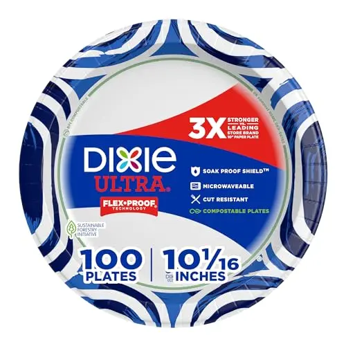 Dixie Ultra large white paper plate with food demonstration