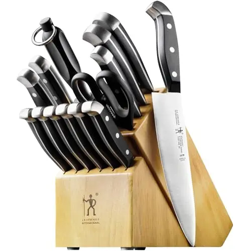 HENCKELS premium 15-piece knife block set with natural finish
