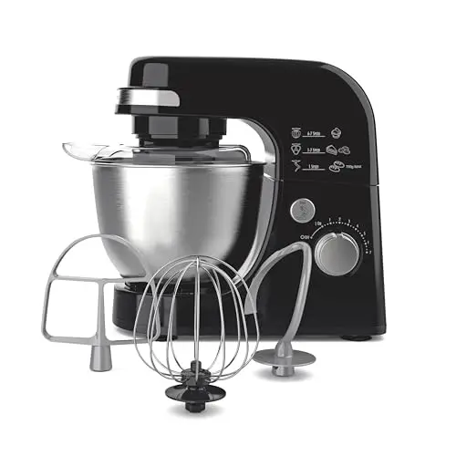 Hamilton Beach electric stand mixer in black with splatter shield