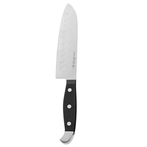 HENCKELS 5-inch santoku knife with hollow edge and black handle