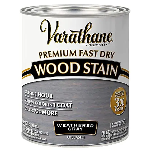 Varathane Premium Fast Dry wood stain in weathered gray on kitchen cabinets