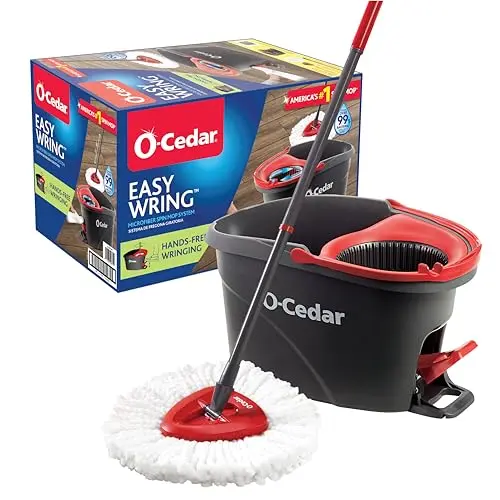 O-Cedar EasyWring spin mop with red and gray bucket system