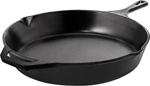 Utopia Kitchen 12 inch cast iron frying pan with steak and vegetables