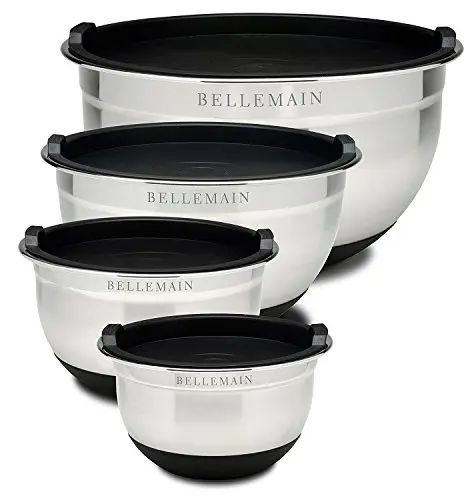 Bellemain stainless steel mixing bowls set with black silicone lids