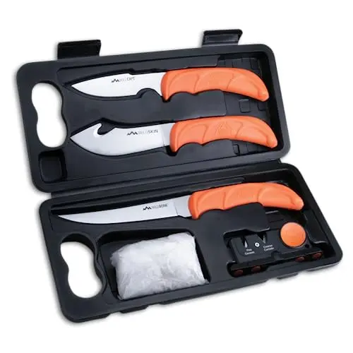 OUTDOOR EDGE WildLite 6-piece hunting knife set with orange handles and hard case
