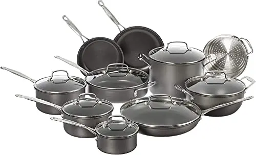 Cuisinart non-stick cookware set with hard anodized exterior