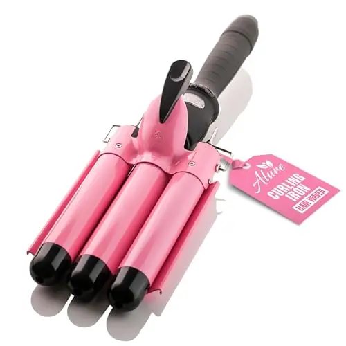 Alure Three Barrel Curling Iron Wand with LCD display in pink color