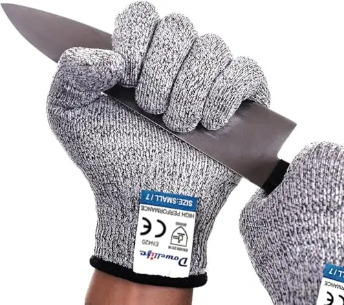 Dowellife grey cut resistant gloves with hang ring for drying