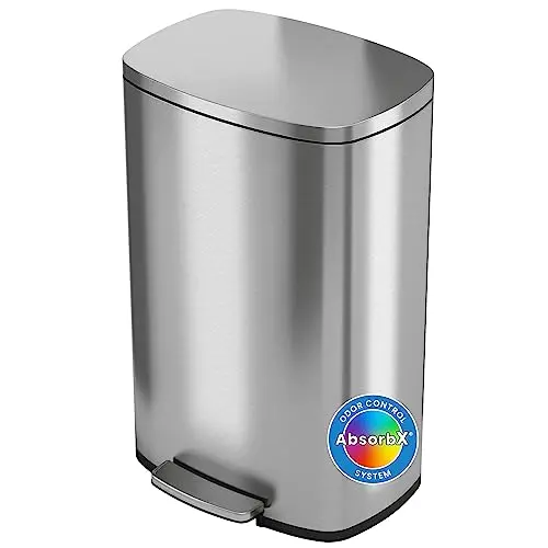 iTouchless SoftStep stainless steel trash can with AbsorbX odor filter