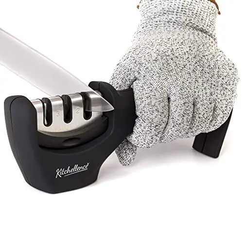 Kitchellence black knife sharpener with included safety glove