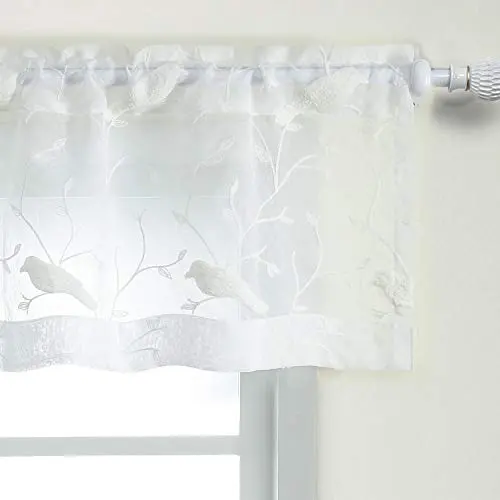 VOGOL white valance with bird embroidery in kitchen