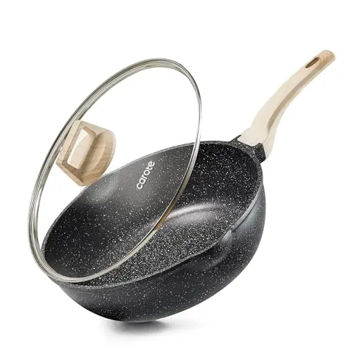CAROTE deep frying pan with lid on gas stove