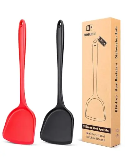 BUNDLEPRO pack of 2 silicone wok spatulas in black and red