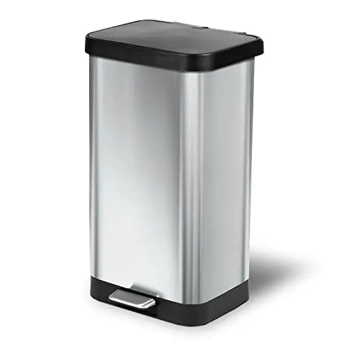 Glad large capacity stainless steel kitchen trash can with odor protection