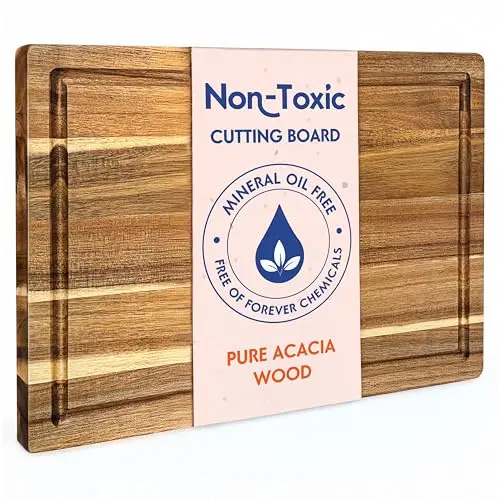 Ziruma acacia wood cutting board with juice groove and handles