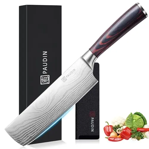 PAUDIN 7-inch nakiri knife slicing vegetables