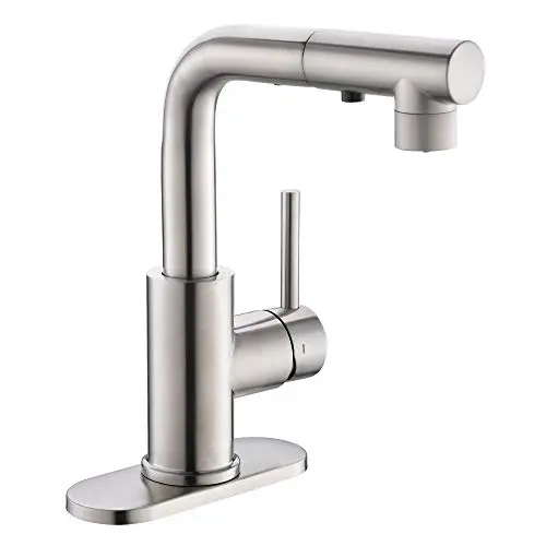 CREA brushed nickel kitchen faucet with pull-out sprayer and three-hole mounting