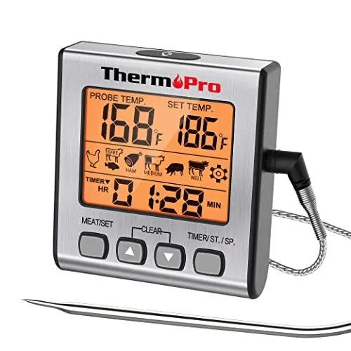 ThermoPro TP16S light silver grill thermometer with backlight and timer