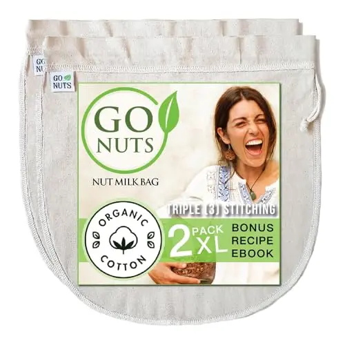 GO NUTS organic cotton milk bag straining oat milk