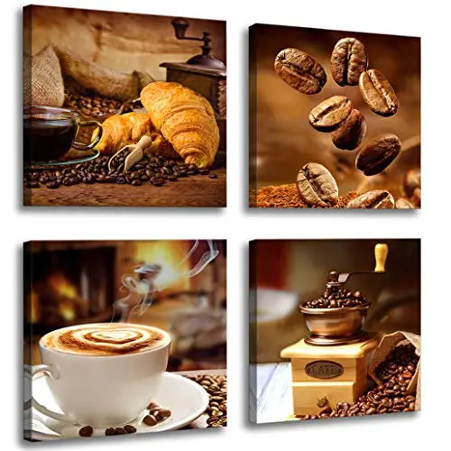 Meilaili coffee theme canvas wall art with cups and beans