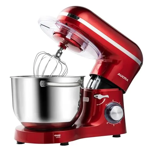 Aucma red stand mixer with tilt-head and stainless bowl