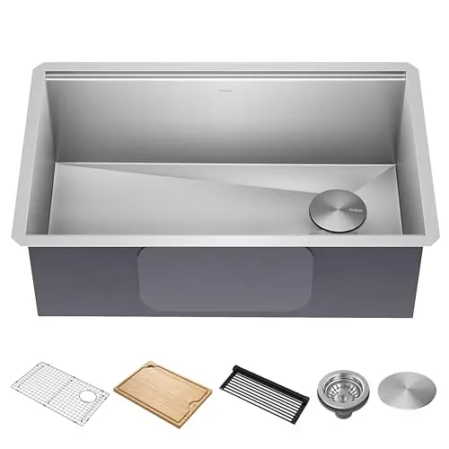 KRAUS Kore 30-inch undermount workstation kitchen sink with bamboo cutting board