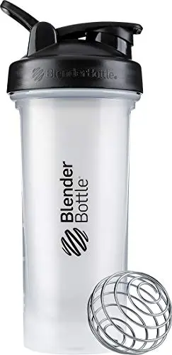 BlenderBottle Classic V2 protein shaker bottle with clear and black design