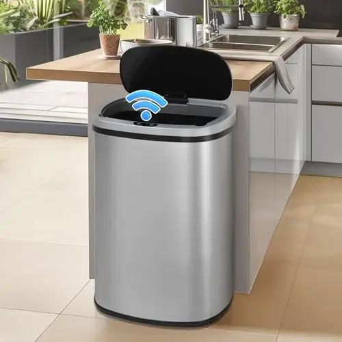 DKELI automatic touchless kitchen trash can in stainless steel