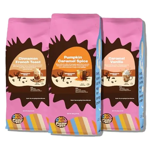 Crazy Cups flavored ground coffee variety pack with cinnamon and caramel flavors