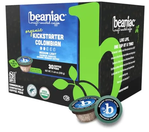 beaniac organic Colombian coffee compostable K-Cup pods