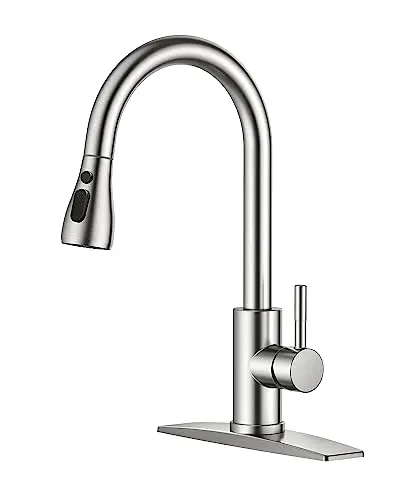 FORIOUS pull down kitchen faucet in brushed nickel with high arc design