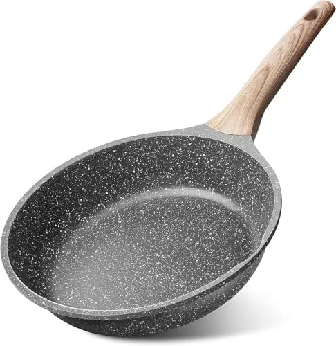 Caannasweis granite non-stick frying pan with gray finish and woodgrain handle