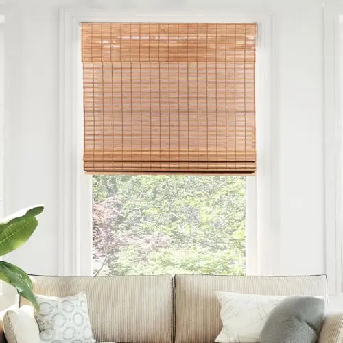 CHICOLOGY bamboo roman shades in squirrel brown for kitchen windows