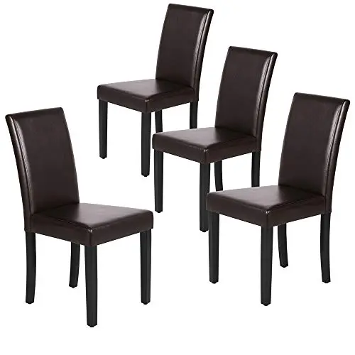 Yaheetech dark brown PU leather dining chairs with wood legs