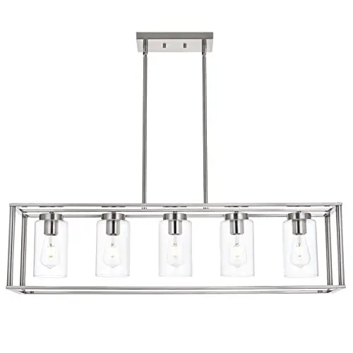 VINLUZ 5-light linear pendant chandelier with clear glass shades
