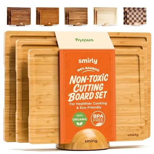 SMIRLY bamboo cutting board set with holder and non-slip feet