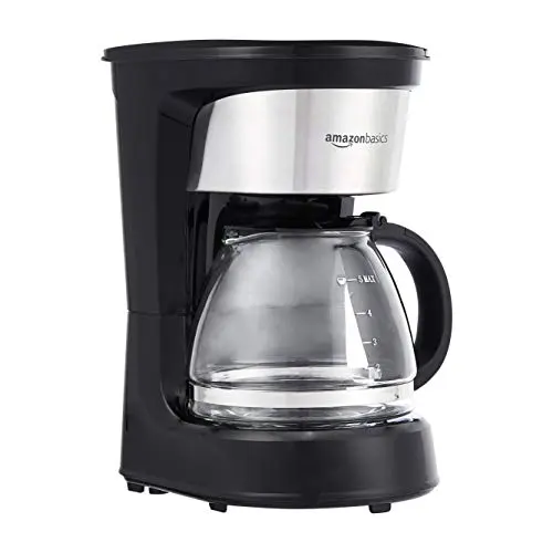 Amazon Basics small coffee maker with black and stainless steel design