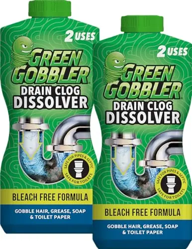 Green Gobbler Liquid Hair Drain Clog Remover bottle for sinks and tubs