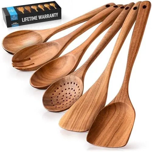 Zulay Kitchen 6-piece teak wooden cooking spoon set