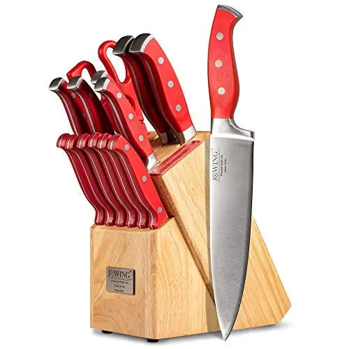 JXWING forged high carbon steel knife set with wood block