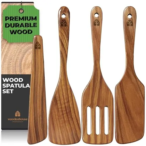 Woodenhouse 4-piece teak wood spatula set with smooth finish