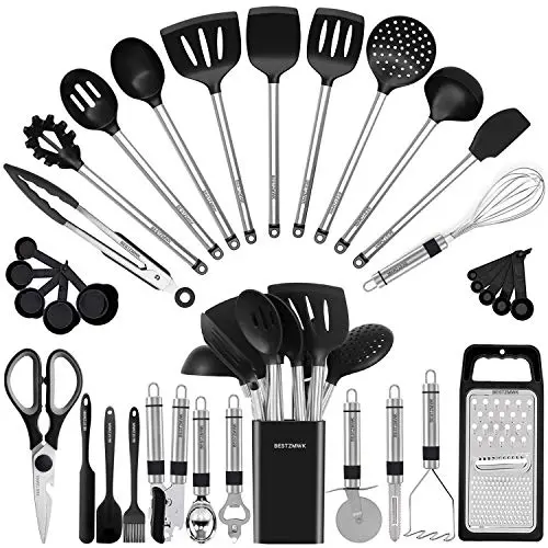 BESTZMWK 33-piece silicone and stainless steel kitchen utensils set