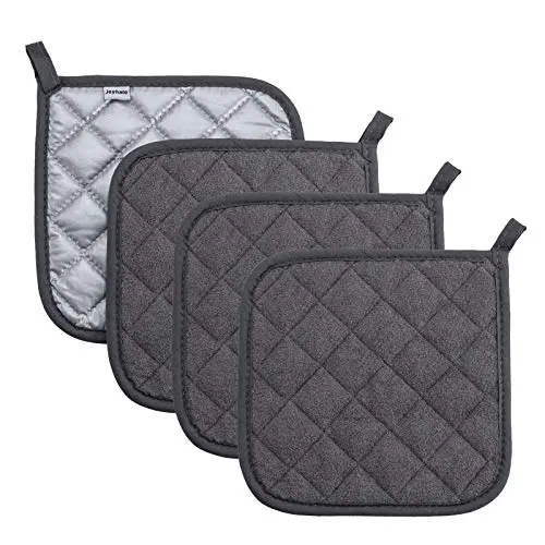 Joyhalo 4-pack quilted pot holders in dark grey