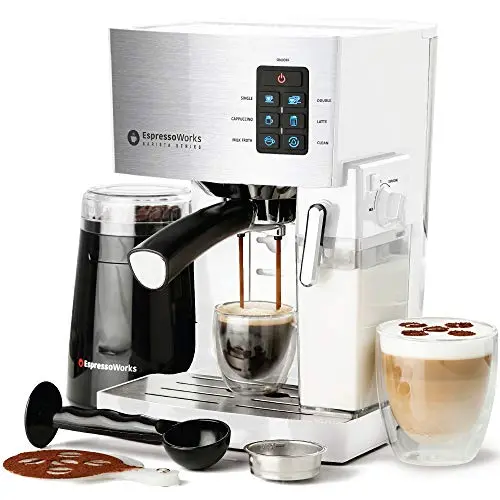 EspressoWorks espresso machine with built-in grinder in white
