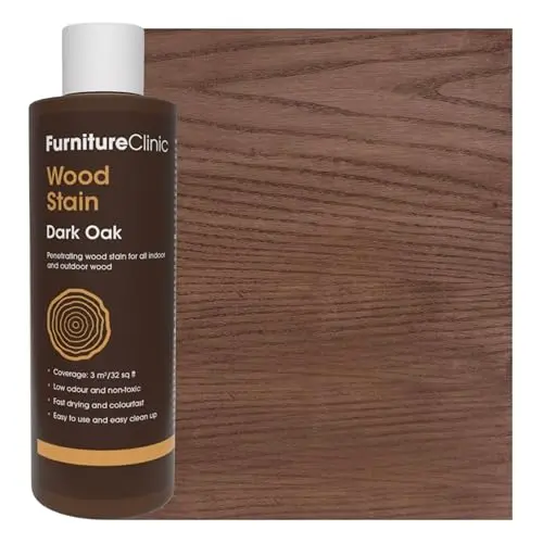 Furniture Clinic water-based wood stain showing dark oak finish on cabinet door